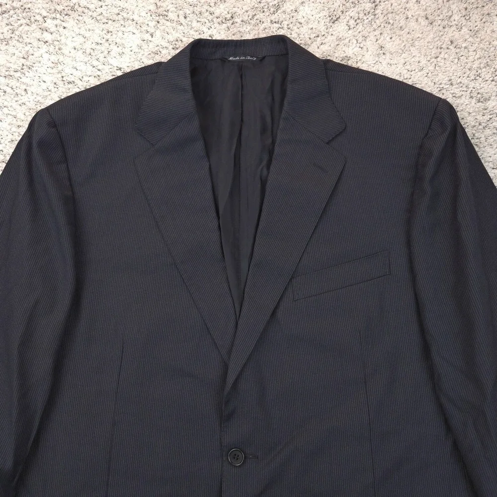 Canali Jacket 46L 56IT Wool Pinstripe Coat Black Button Made In Italy Pravda GUC
